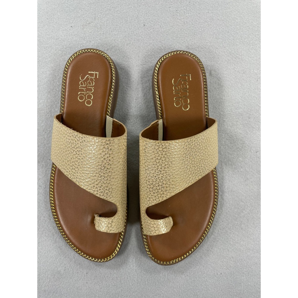 Franco Sarto Gem Gold Metallic Leather Toe Loop Slide Sandals Womens 5.5M